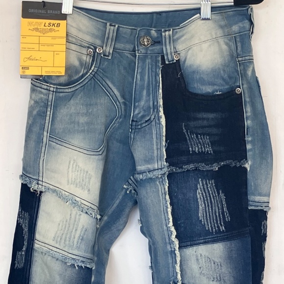 Denim splice streetwear patchwork skinny unisex jeans - Picture 8 of 9